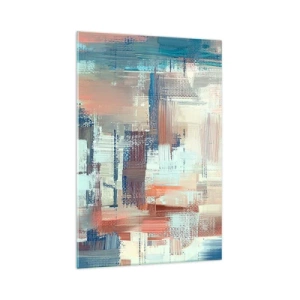 Obraz na szkle - Abstrakcyjna kompozycja w odcieniach błękitu i beżu - 70x100cm - Dotrzeć do światła - Nowoczesna dekoracja ścienna do salonu i sypialni ARTTOR