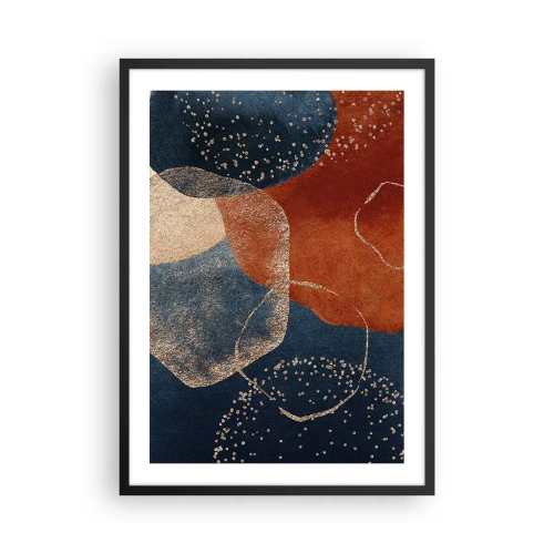 Plakat w czarnej ramie - Abstrakcyjna kompozycja w odcieniach granatu i złota - 50x70cm - Lekkość bytu - Nowoczesna dekoracja ścienna do salonu i sypialni ARTTOR