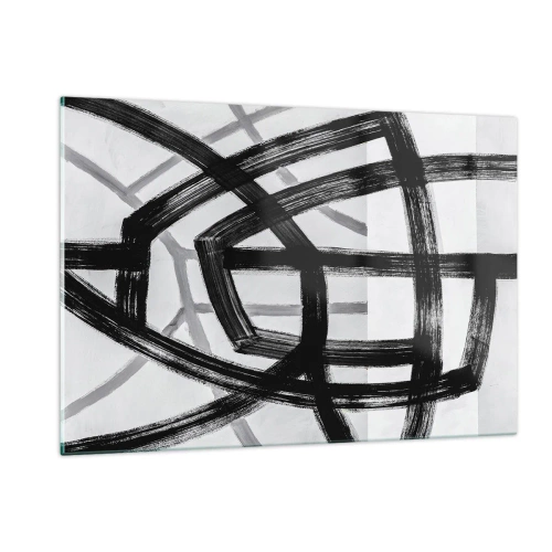 Obraz na szkle - Czarne i szare pociągnięcia pędzla tworzące dynamiczną sieć linii - 120x80cm - Budowanie głębi - Nowoczesna dekoracja ścienna do salonu, kuchni i sypialni ARTTOR