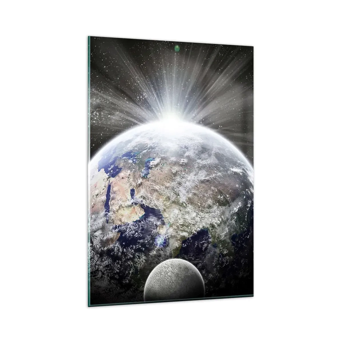 Obraz na szkle - Ziemia i Księżyc oświetlone blaskiem w kosmosie - 80x120cm - W pełnym blasku - Nowoczesna dekoracja ścienna do salonu i sypialni ARTTOR