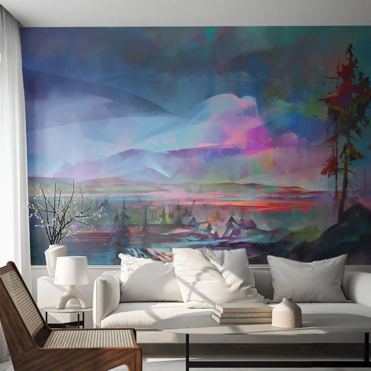 Fototapeta Premium Sand - Abstrakcyjny pejzaż górski w pastelowych barwach - 100x70cm - Pod życzliwym niebem - Nowoczesna dekoracja ścienna do salonu, kuchni i sypialni ARTTOR