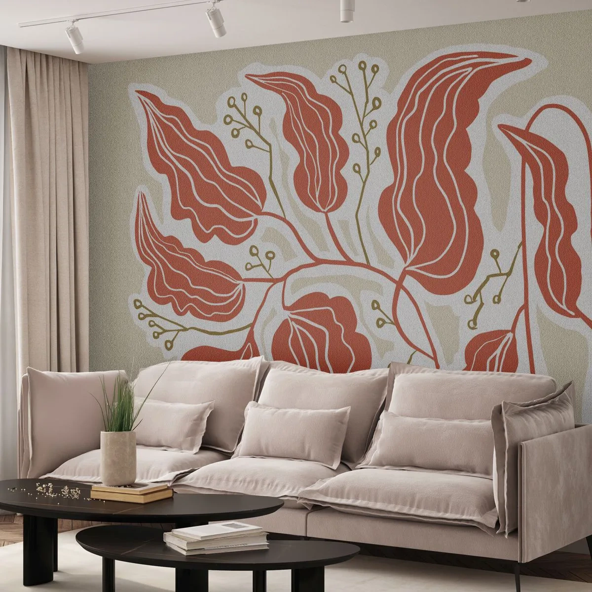 Fototapeta Samoprzylepna Deluxe Sticker - Ludowo i koralowo - Boho, Botaniczny, Kwiaty - 350x256 cm