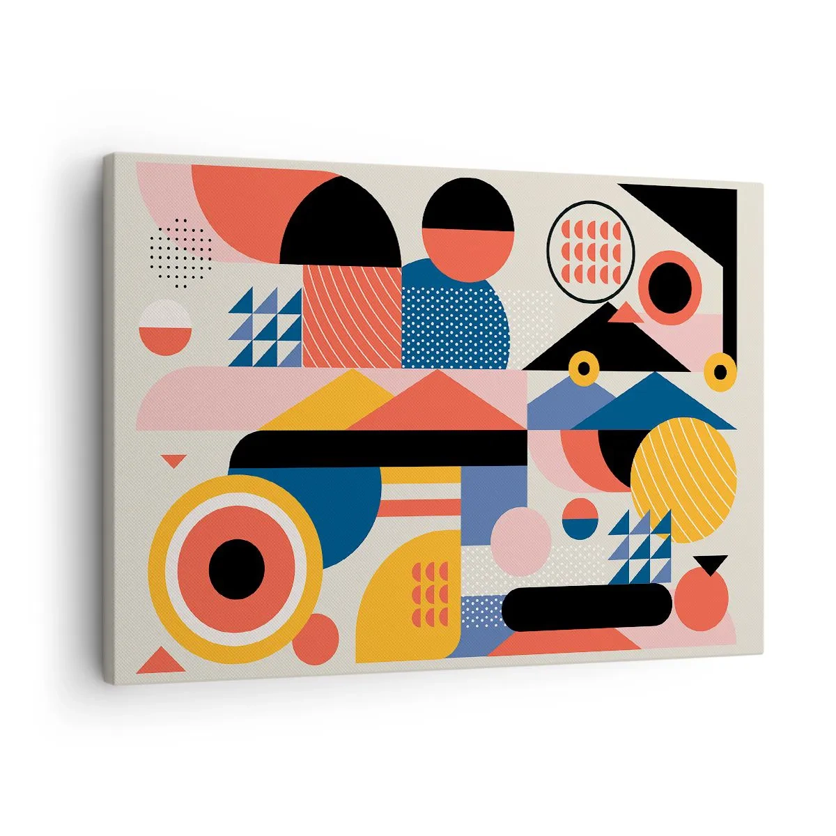 Obraz na płótnie - Kolorowe geometryczne kształty w stylu retro - 70x50cm - Kompozycja: pobaw się - Nowoczesna dekoracja ścienna do salonu i sypialni ARTTOR
