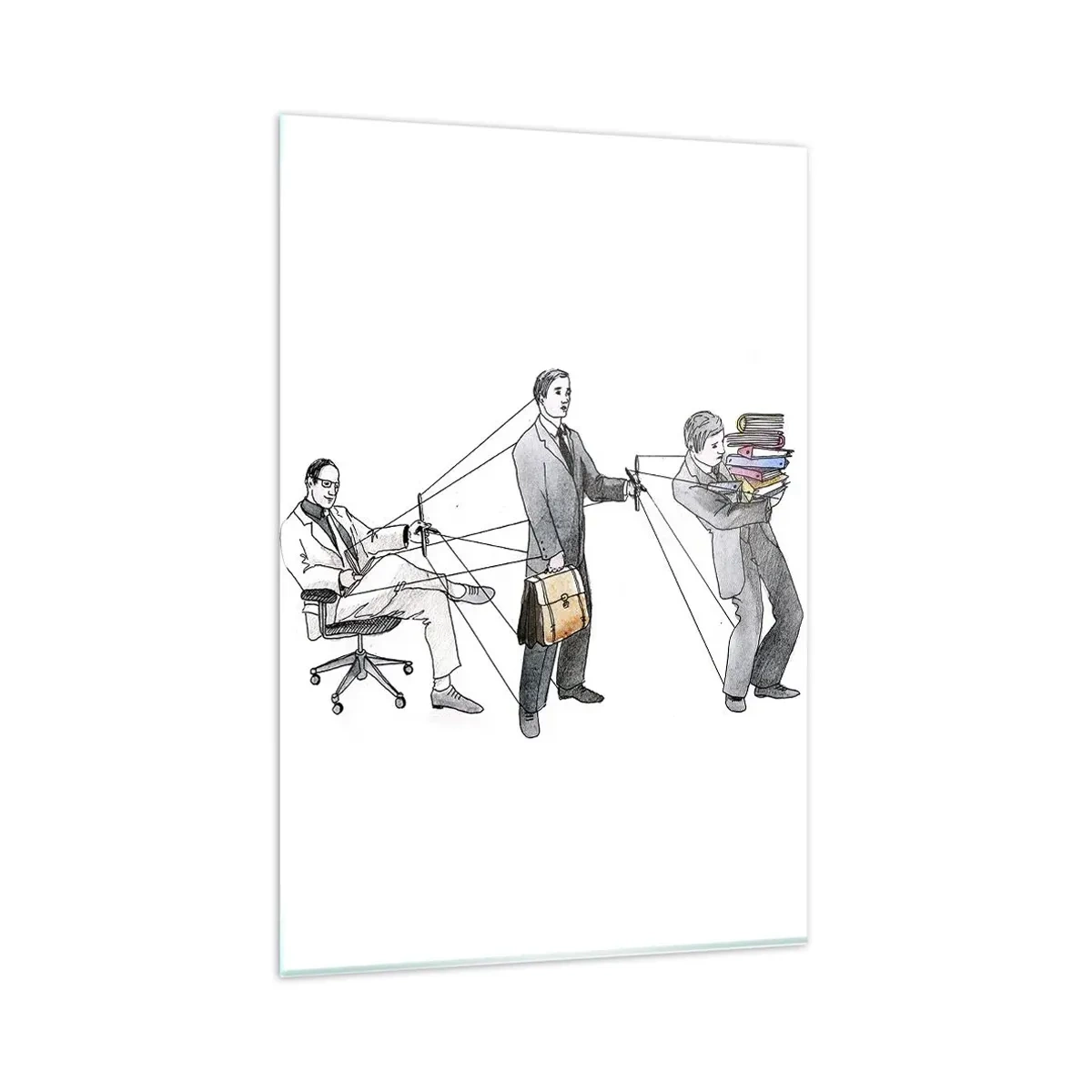 Obraz na szkle - Ilustracja ukazująca ludzi sterowanych jak marionetki - 80x120cm - Każdy swego pana ma - Nowoczesna dekoracja ścienna do salonu i sypialni ARTTOR