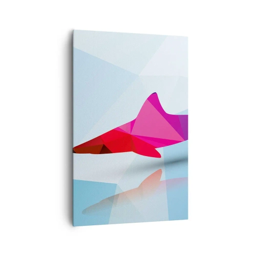 Obraz na płótnie - Geometryczna sylwetka rekina w odcieniach różu i niebieskiego - 80x120cm - Rekin w krystalicznej przestrzeni - Nowoczesna dekoracja ścienna do salonu i sypialni ARTTOR