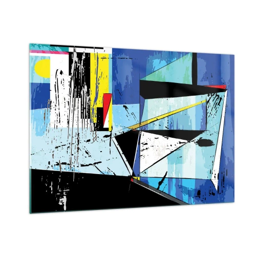 Obraz na szkle - Abstrakcyjna kompozycja geometryczna w odcieniach niebieskiego - 100x70cm - Patrzeć na świat pod kątem... - Nowoczesna dekoracja ścienna do salonu, kuchni i sypialni ARTTOR