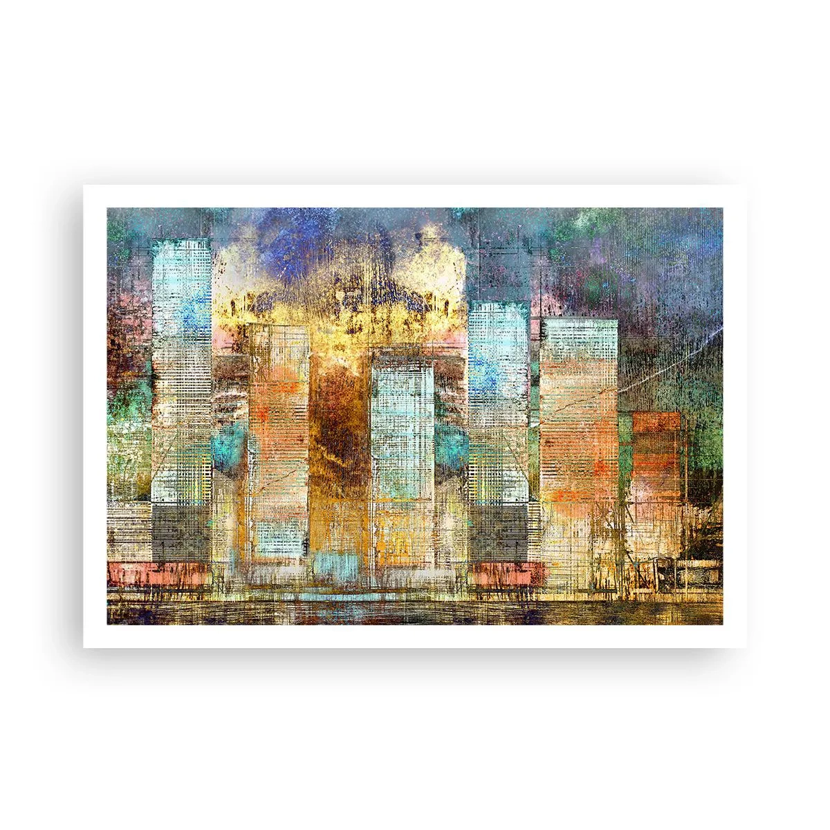 Plakat - Abstrakcyjne wieżowce w industrialnej stylistyce - 100x70cm - Słoneczna metropolia - Nowoczesna dekoracja ścienna do salonu i sypialni ARTTOR