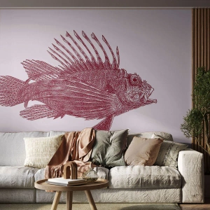 Fototapeta Premium Canvas - Rysunek ryby w czerwonym odcieniu - 100x70cm - Mieszkanka egzotycznych wód - Nowoczesna dekoracja ścienna do salonu i sypialni ARTTOR
