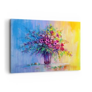 Obraz na płótnie - Kolorowy bukiet kwiatów w wazonie na tle gradientu - 120x80cm - Dar letnirj łąki - Nowoczesna dekoracja ścienna do salonu, kuchni i sypialni ARTTOR