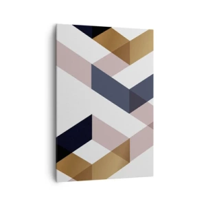 Obraz na płótnie - Geometryczne wzory w odcieniach złota i granatu - 70x100cm - Płaszczyzny i kąty - Nowoczesna dekoracja ścienna do salonu i sypialni ARTTOR