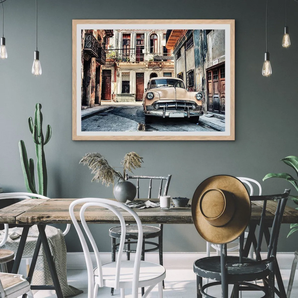 Plakat w ramie jasny dąb - Sjesta w Hawanie - 70x50 cm