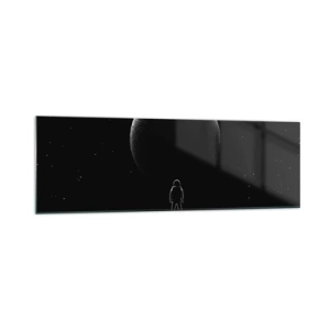 Obraz na szkle - Astronauta na tle wielkiej planety w przestrzeni kosmicznej - 160x50cm - Twarzą w twarz - Nowoczesna dekoracja ścienna do salonu i sypialni ARTTOR