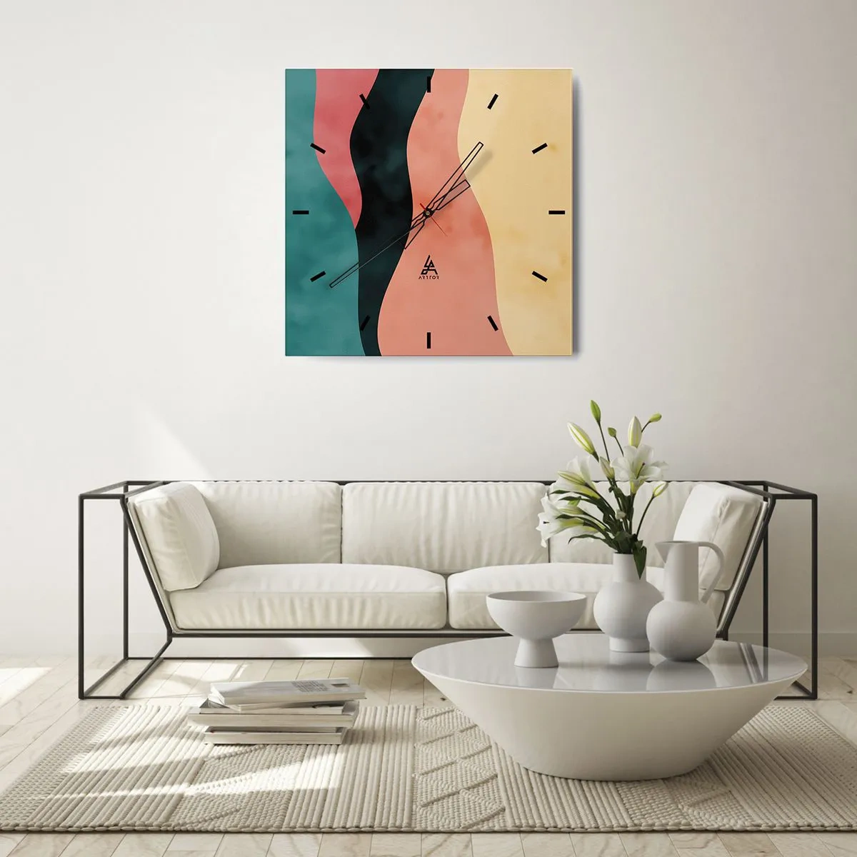 Zegar ścienny - Abstrakcyjne fale w pastelowych barwach - 30x30cm - Zgodna niezgodność - Nowoczesna dekoracja ścienna do salonu i sypialni ARTTOR
