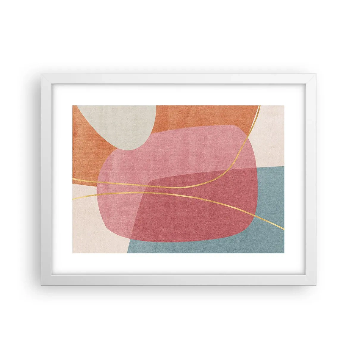 Plakat w białej ramie - Pastelowa kompozycja z nicią złota - 40x30 cm