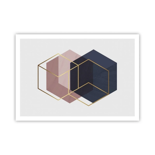Plakat - Geometryczne kształty w złotych liniach na tle pastelowym - 100x70cm - Siła prostoty - Nowoczesna dekoracja ścienna do salonu i sypialni ARTTOR