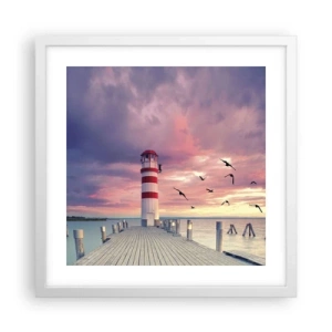 Plakat w białej ramie - Pora do portu - 40x40 cm