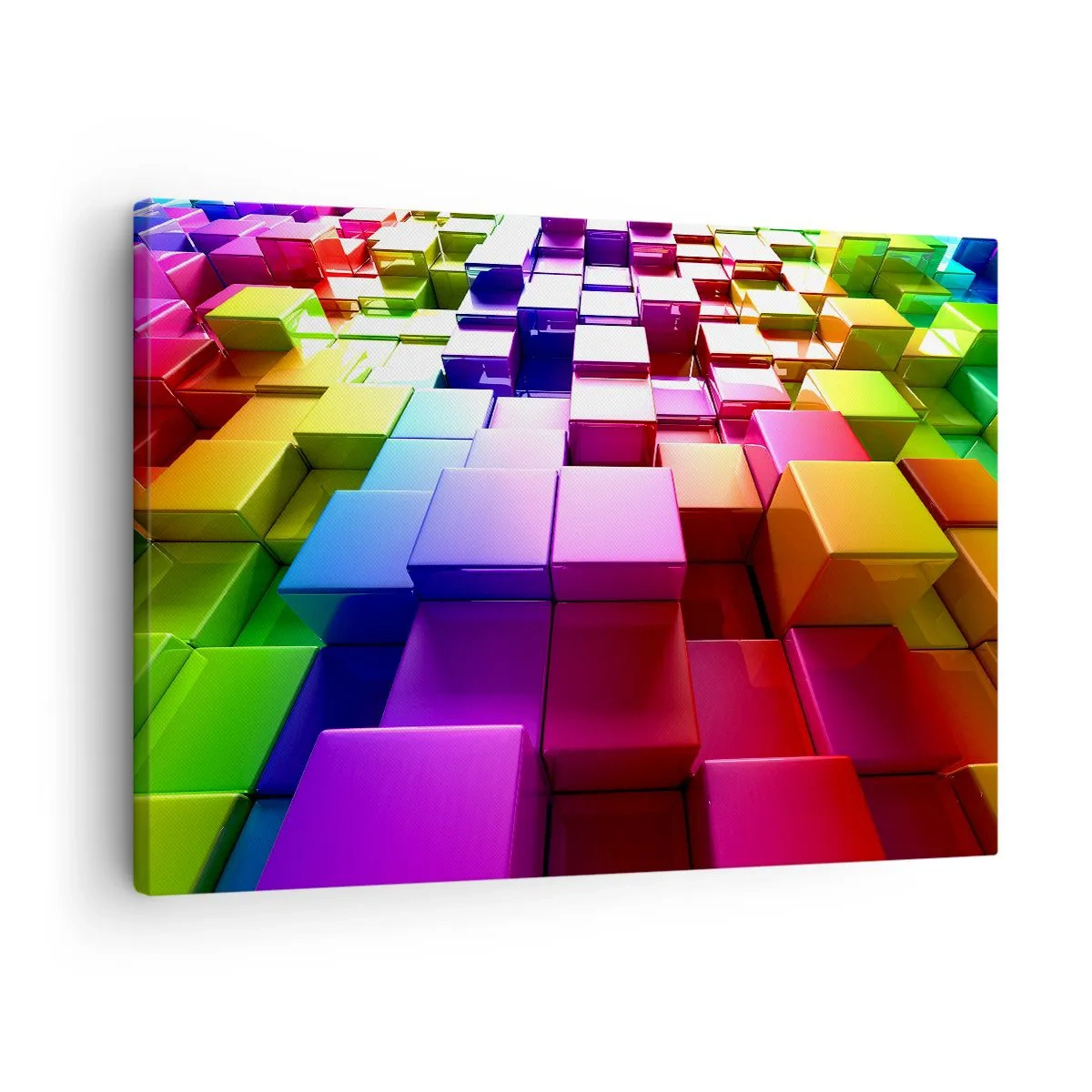 Obraz na płótnie - Kolorowe geometryczne kostki 3D - 70x50cm - Op-artowe wespół w zespół - Nowoczesna dekoracja ścienna do salonu i sypialni ARTTOR