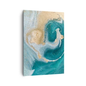 Obraz na płótnie - Abstrakcyjny wir w turkusowo-złotej tonacji - 70x100cm - Wir złota i turkusu - Nowoczesna dekoracja ścienna do salonu i sypialni ARTTOR