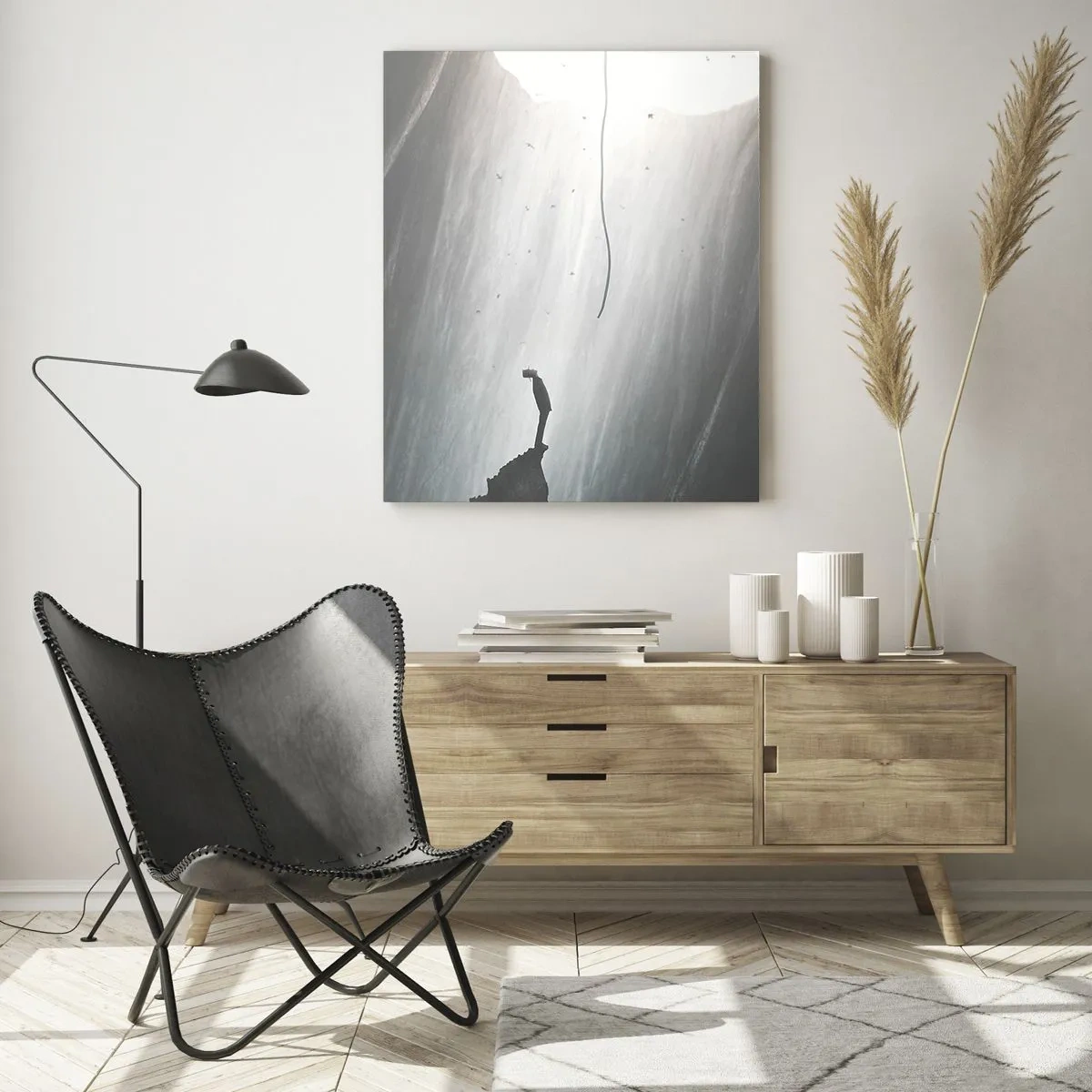 Obraz na szkle - Sylwetka człowieka na dnie jaskini z widokiem na światło - 70x100cm - Zawsze jest jakieś wyjście - Nowoczesna dekoracja ścienna do salonu i sypialni ARTTOR