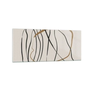 Obraz na szkle - Artystyczne linie w czerni i złocie na jasnym tle - 120x50cm - Kompozycja – taniec opętaniec - Nowoczesna dekoracja ścienna do salonu i sypialni ARTTOR