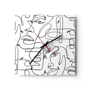 Zegar ścienny - Minimalistyczny rysunek twarzy z liniami na jasnym tle - 30x30cm - W splątanych emocjach - Nowoczesna dekoracja ścienna do salonu i sypialni ARTTOR