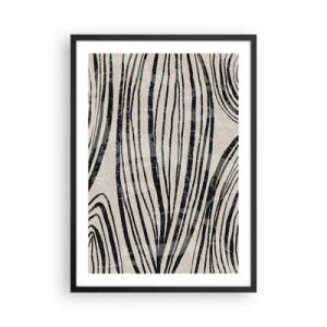 Plakat w czarnej ramie - Abstrakcyjne czarne linie na beżowym tle - 50x70cm - Rozlewisko linii - Nowoczesna dekoracja ścienna do salonu i sypialni ARTTOR