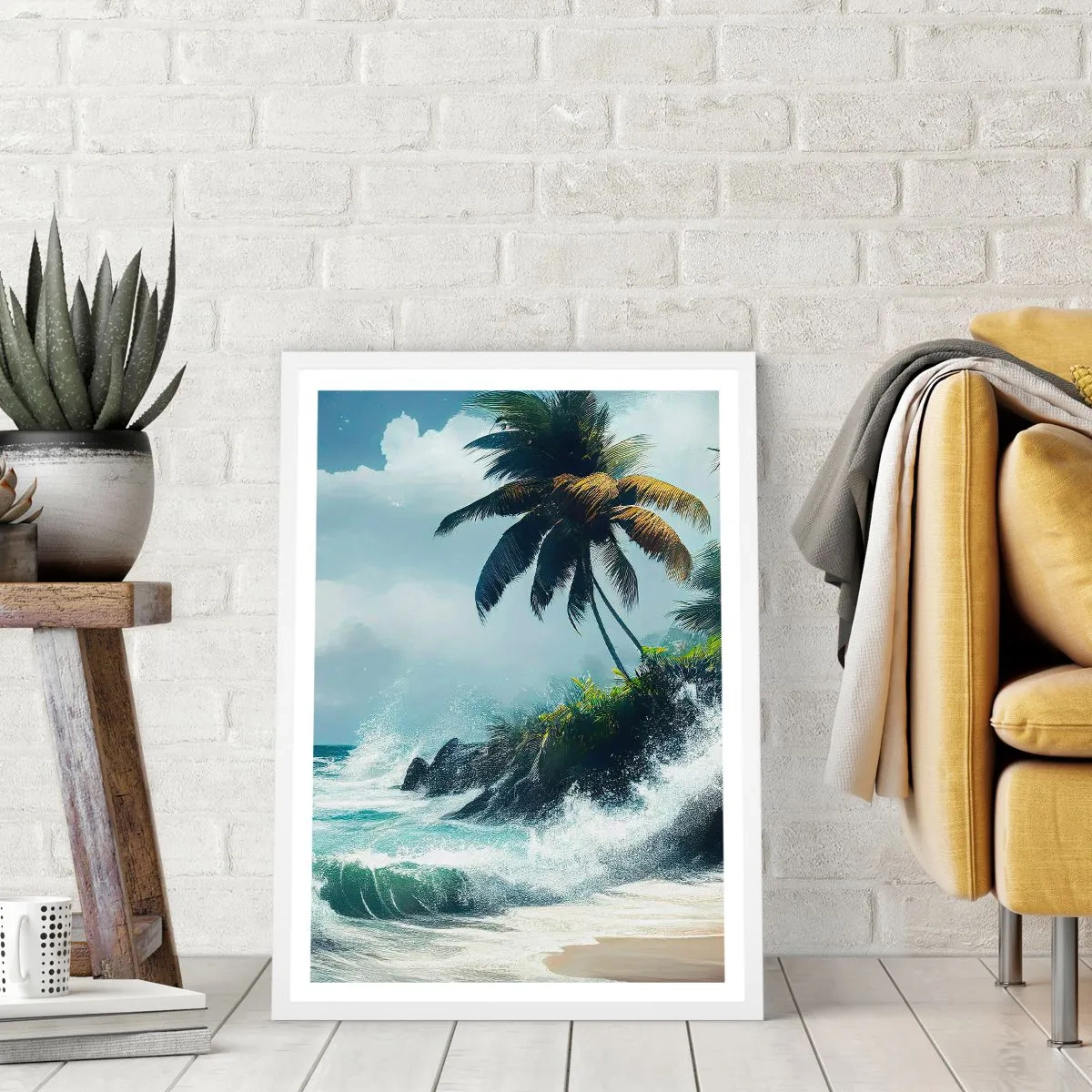 Plakat w białej ramie - Na tropikalnym brzegu - 40x50 cm