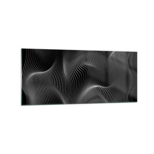 Obraz na szkle - Abstrakcyjne białe linie na czarnym tle - 120x50cm - Taniec światła w przestrzeni - Nowoczesna dekoracja ścienna do salonu i sypialni ARTTOR