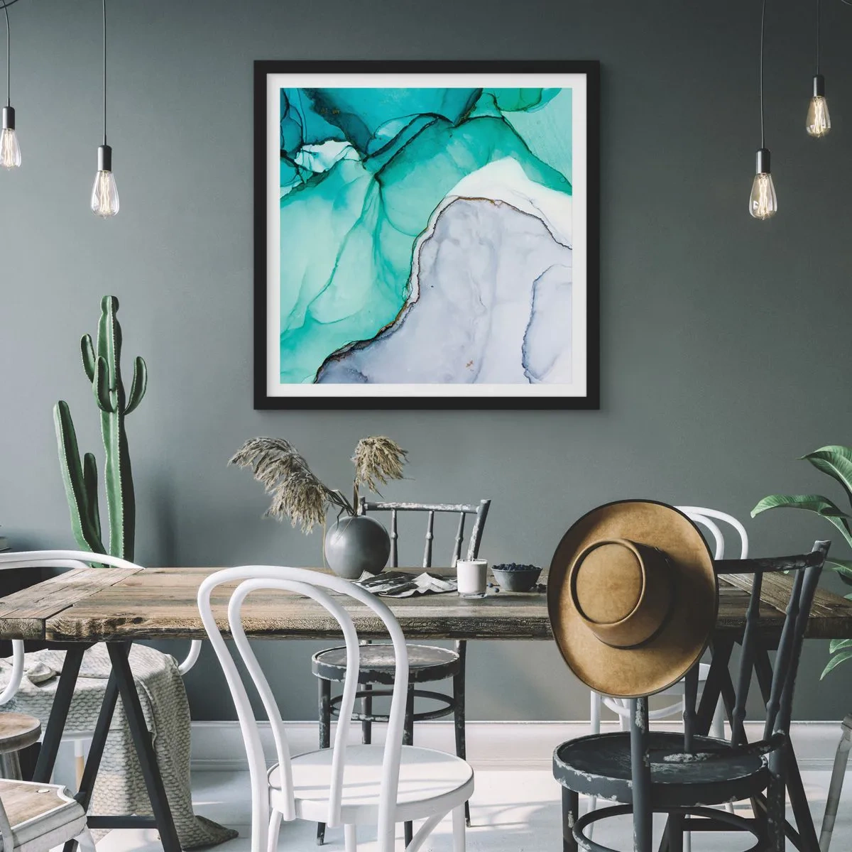 Plakat w czarnej ramie - Studium w turkusie - 30x30 cm