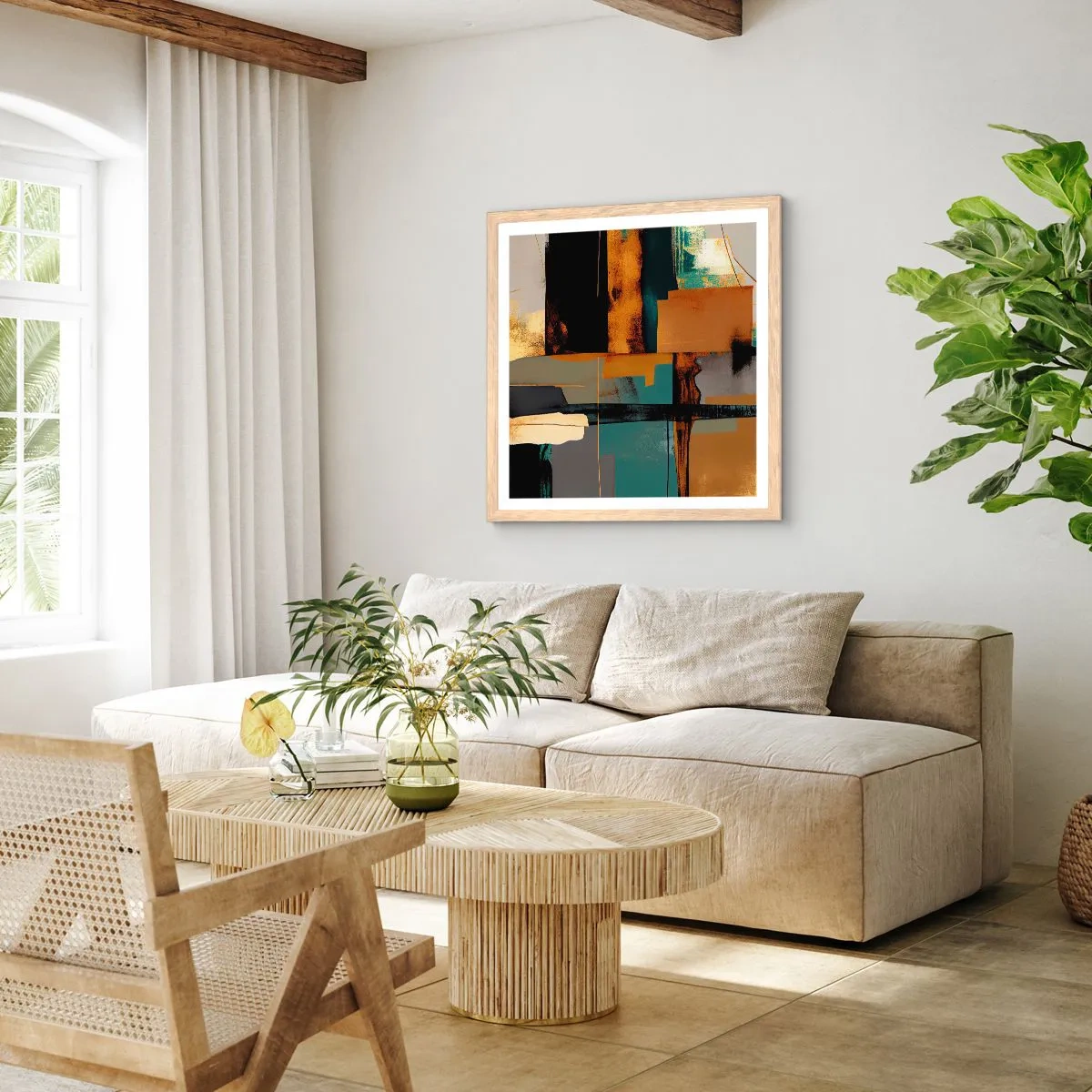 Plakat w ramie jasny dąb - Abstrakcja – światło i cień - 30x30 cm