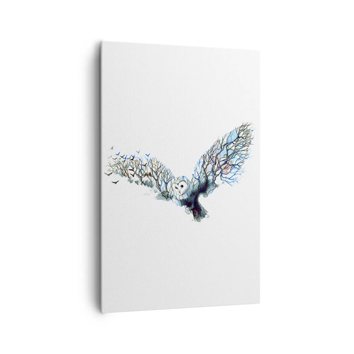 Obraz na płótnie - Artystyczna grafika sowy z rozpostartymi skrzydłami - 80x120cm - Na skrzydłach lasu - Nowoczesna dekoracja ścienna do salonu i sypialni ARTTOR