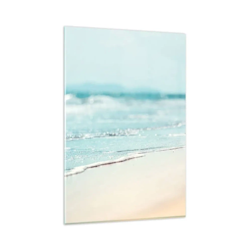 Obraz na szkle - Delikatne fale oceanu na piaszczystej plaży - 80x120cm - Ciepło i szum - Nowoczesna dekoracja ścienna do salonu i sypialni ARTTOR