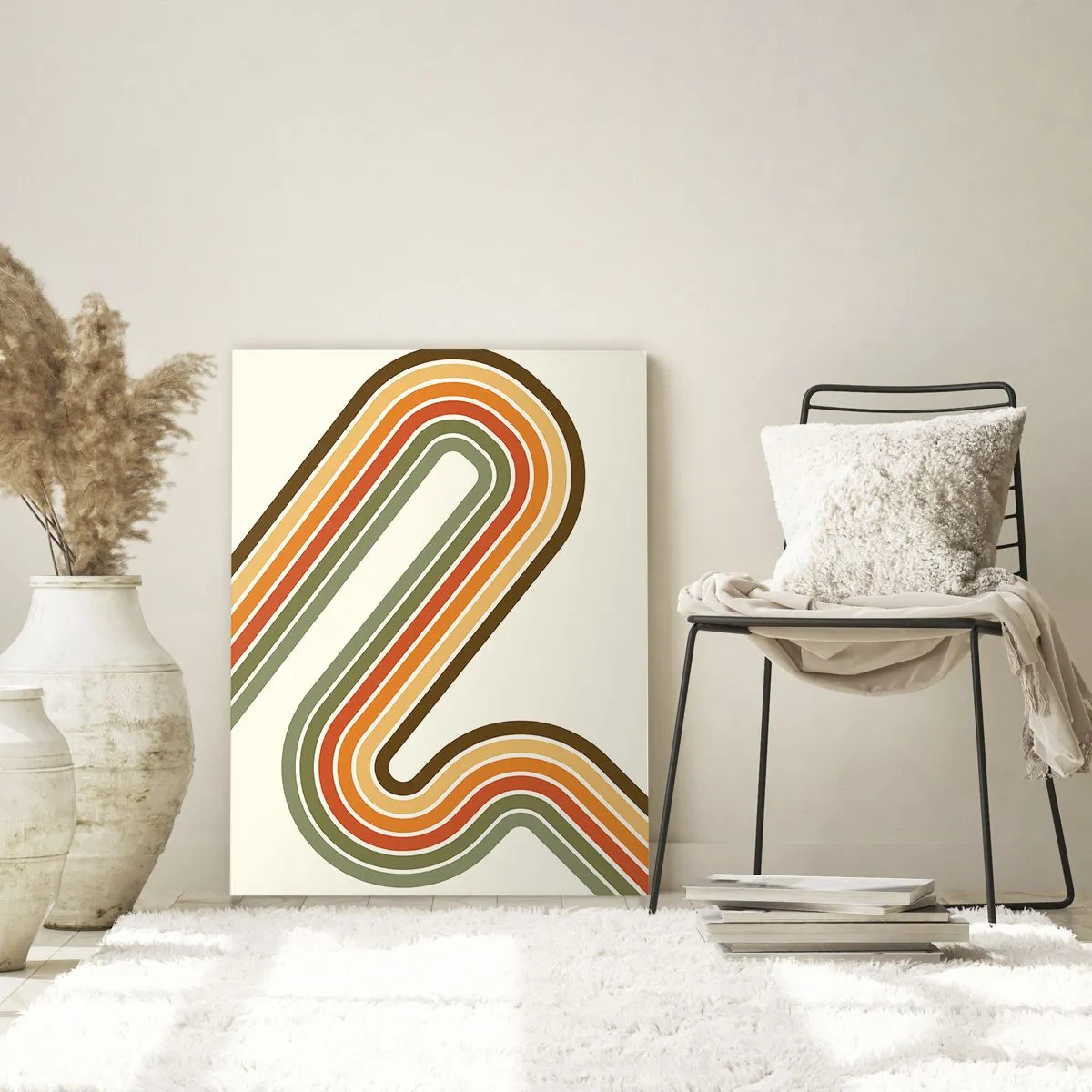 Obraz na szkle - Geometryczna abstrakcja w stylu retro z falistymi liniami - 50x70cm - Zygzakiem do celu - Nowoczesna dekoracja ścienna do salonu, kuchni i sypialni ARTTOR
