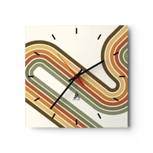 Zegar ścienny - Geometryczny wzór w odcieniach zieleni, pomarańczu i beżu na jasnym tle - 30x30cm - Zygzakiem do celu - Nowoczesna dekoracja ścienna do salonu i sypialni ARTTOR