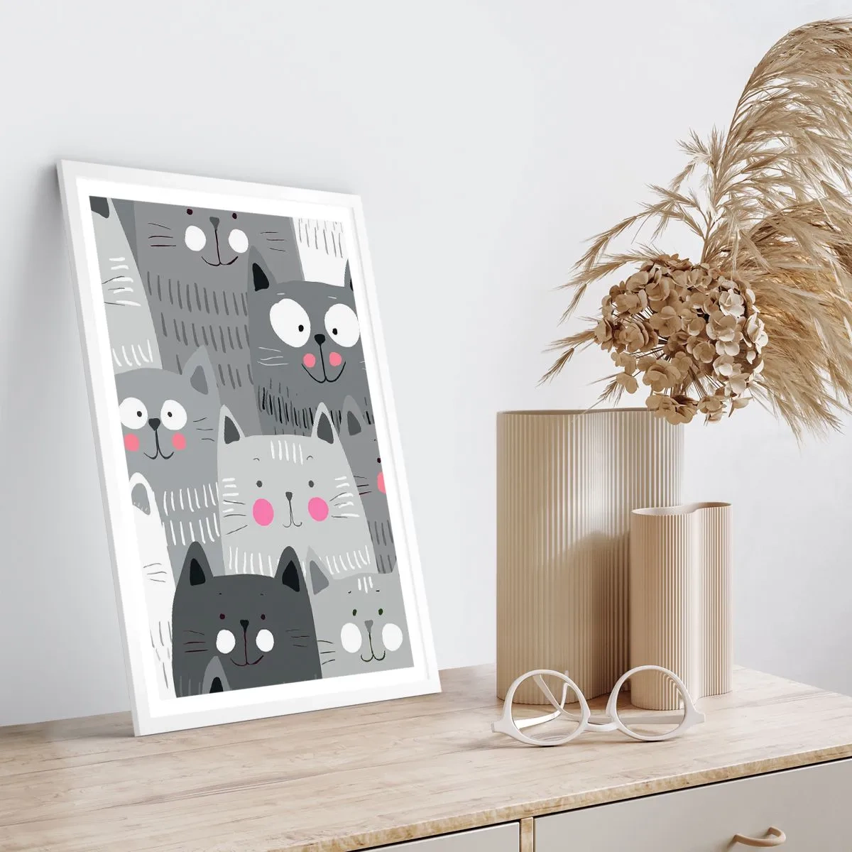 Plakat w białej ramie - Koci świat - 70x100 cm