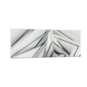 Obraz na szkle - Abstrakcyjna kompozycja geometrycznych kształtów w odcieniach szarości - 140x50cm - Ostrych kątów pąkowie - Nowoczesna dekoracja ścienna do salonu i sypialni ARTTOR