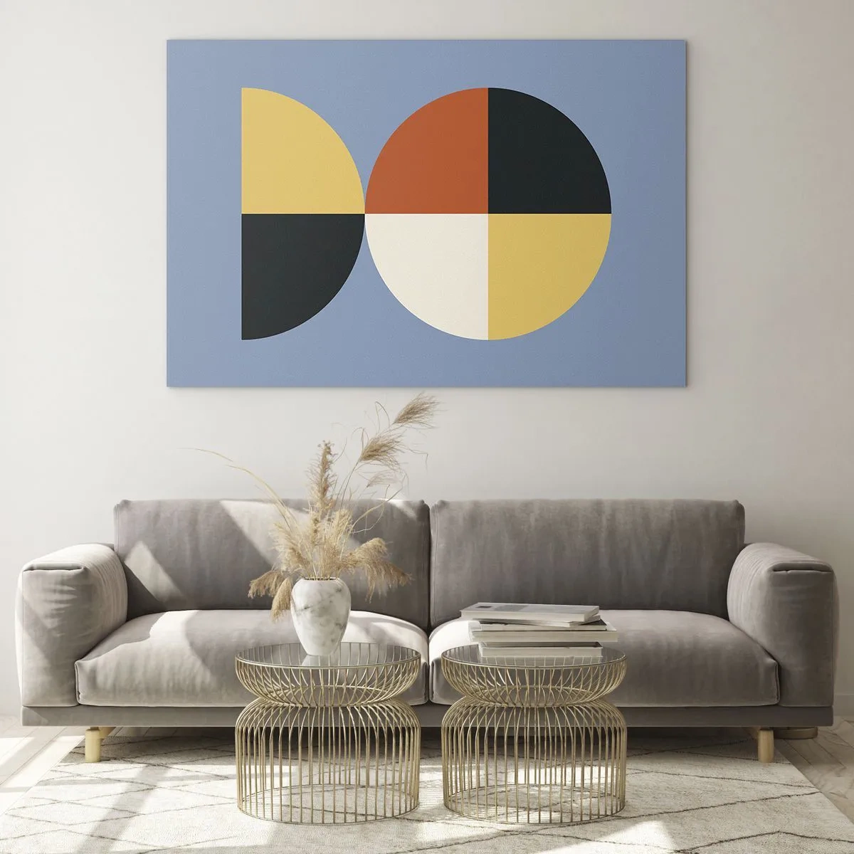 Obraz na szkle - Kolorowe półkola i ćwiartki na niebieskim tle - 100x70cm - Patrz i licz - Nowoczesna dekoracja ścienna do salonu, kuchni i sypialni ARTTOR