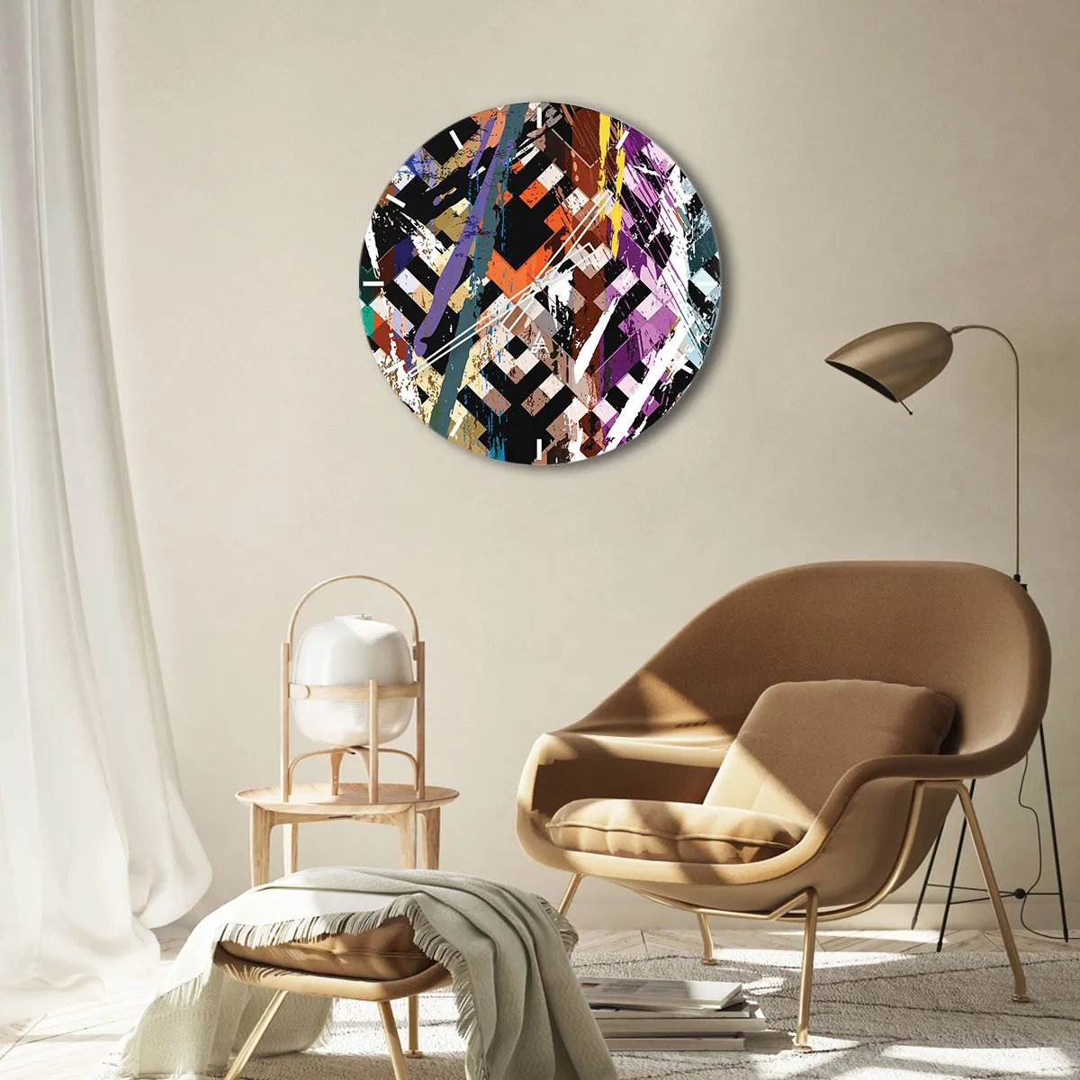 Zegar ścienny - Geometryczne wzory w intensywnych kolorach z efektem abstrakcji - 30x30cm - Podniesione do kwadratu - Nowoczesna dekoracja ścienna do salonu, kuchni i sypialni ARTTOR