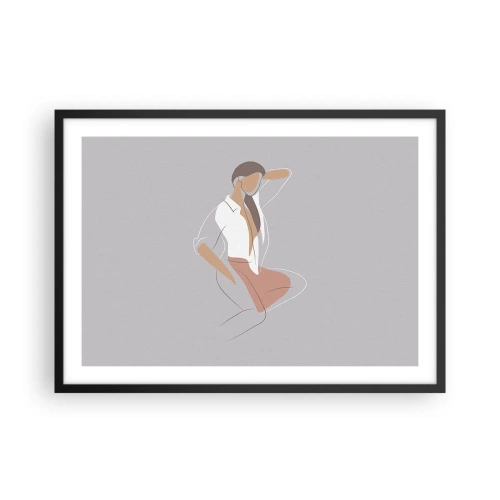 Plakat w czarnej ramie - Minimalistyczny portret kobiety w pastelowych barwach - 70x50cm - Zarys wdzięku - Nowoczesna dekoracja ścienna do salonu i sypialni ARTTOR