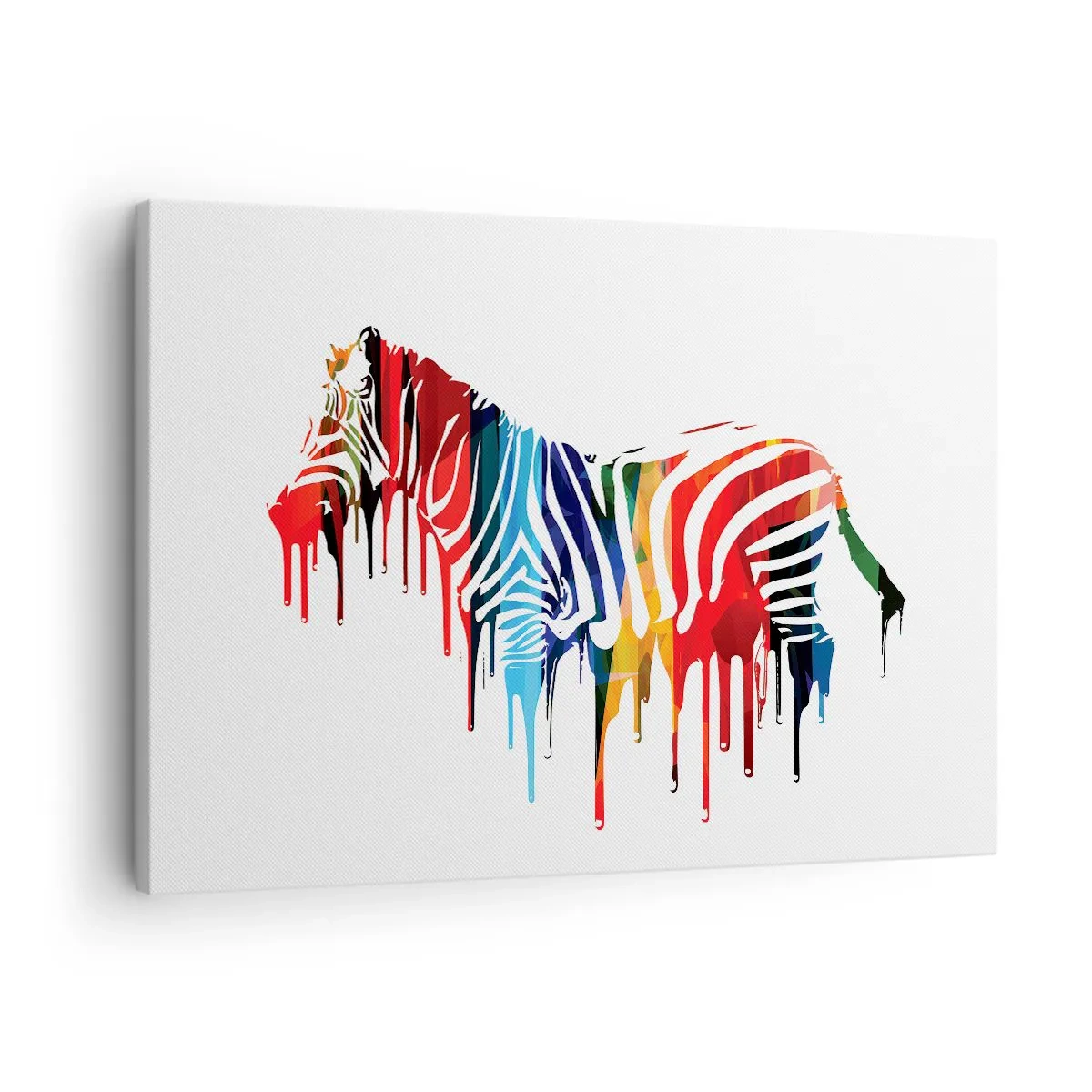 Obraz na płótnie - Abstrakcyjna zebra w kolorowych barwach z efektem farby - 70x50cm - Nie tylko czarno-biały - Nowoczesna dekoracja ścienna do salonu i sypialni ARTTOR