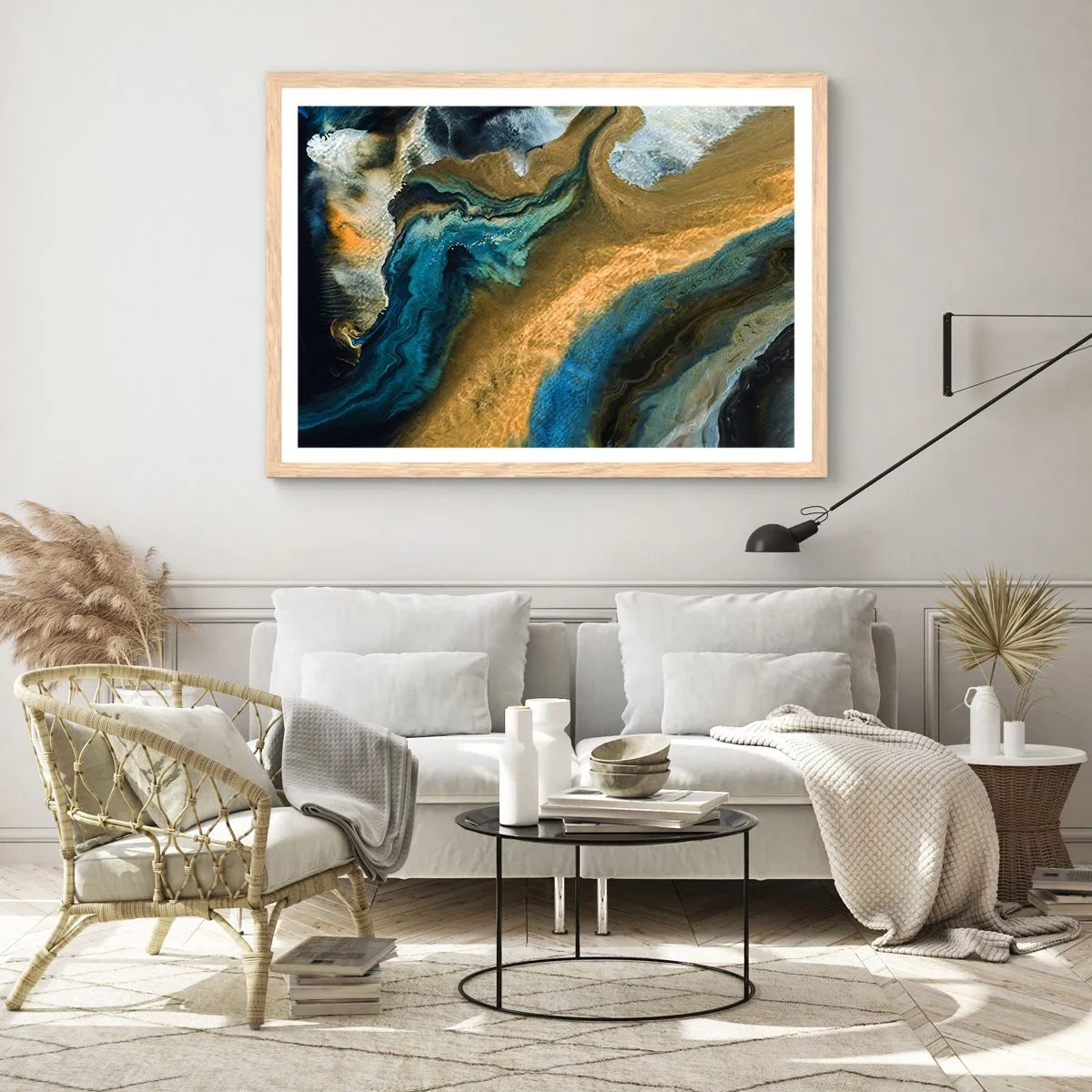 Plakat w ramie jasny dąb - Niebieski – zółty – wzajemne wpływy - 40x30 cm