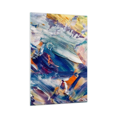 Obraz na szkle - Kolorowa abstrakcja z fakturą farby akrylowej - 80x120cm - Zamęt koloru - Nowoczesna dekoracja ścienna do salonu i sypialni ARTTOR