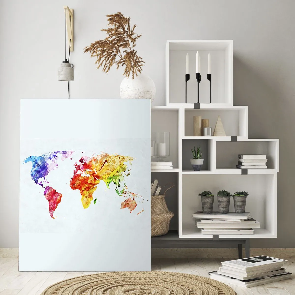 Obraz na szkle - Akwarelowa mapa świata w jasnych kolorach - 50x70cm - Wszystkie barwy świata - Nowoczesna dekoracja ścienna do salonu, kuchni i sypialni ARTTOR