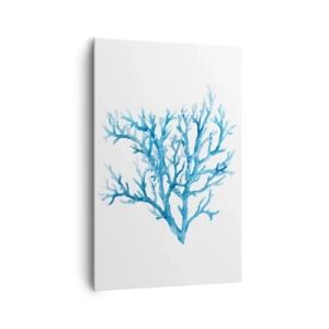 Obraz na płótnie - Błękitny koral na białym tle o minimalistycznym charakterze - 80x120cm - Morski filigran - Nowoczesna dekoracja ścienna do salonu i sypialni ARTTOR