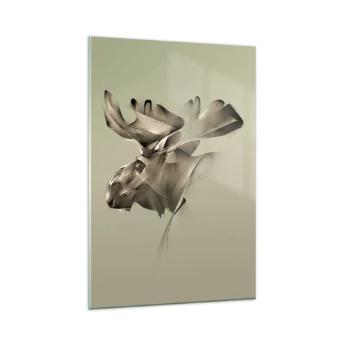 Obraz na szkle - Abstrakcyjny wizerunek łosia na minimalistycznym tle - 80x120cm - Łagodna siła spokoju - Nowoczesna dekoracja ścienna do salonu i sypialni ARTTOR
