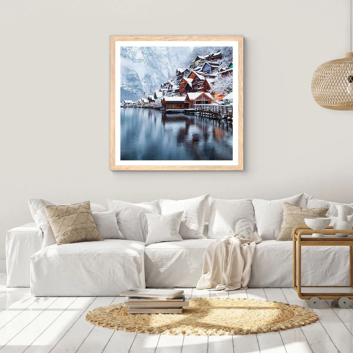 Plakat w ramie jasny dąb - W zimowej dekoracji - 60x60 cm