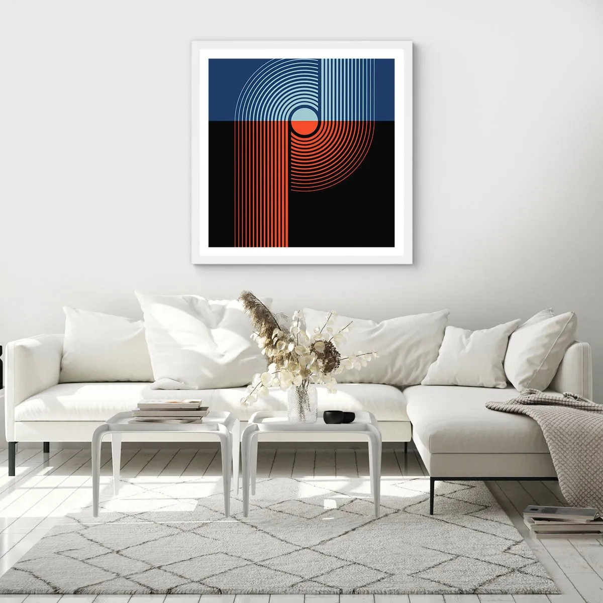 Plakat w białej ramie - W geometrycznym uścisku - 50x50 cm