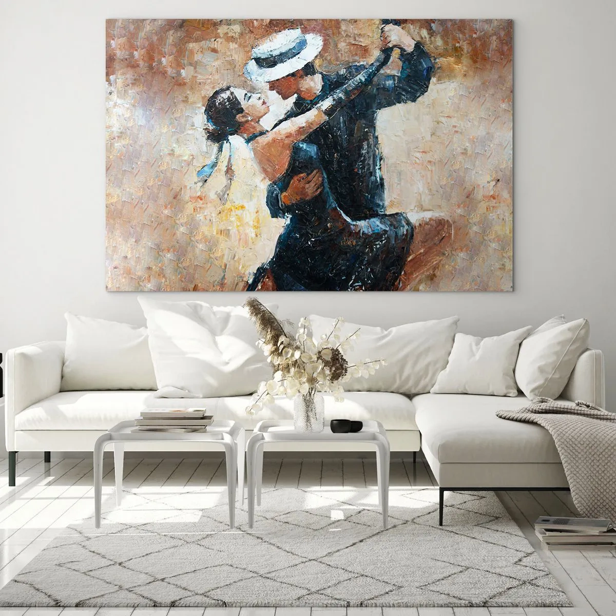 Obraz na szkle - Para tańcząca w eleganckim stylu z klasycznym klimatem - 70x50cm - A la Rudolf Valentino - Nowoczesna dekoracja ścienna do salonu i sypialni ARTTOR