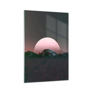 Obraz na szkle - Geometryczne góry z zachodzącym słońcem w tle - 70x100cm - W sąsiedniej galaktyce - Nowoczesna dekoracja ścienna do salonu i sypialni ARTTOR