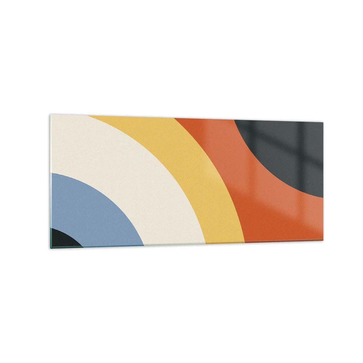 Obraz na szkle - Abstrakcyjna grafika z kolorowymi łukami i kontrastowymi kołami - 120x50cm - Ku sobie - Nowoczesna dekoracja ścienna do salonu i sypialni ARTTOR